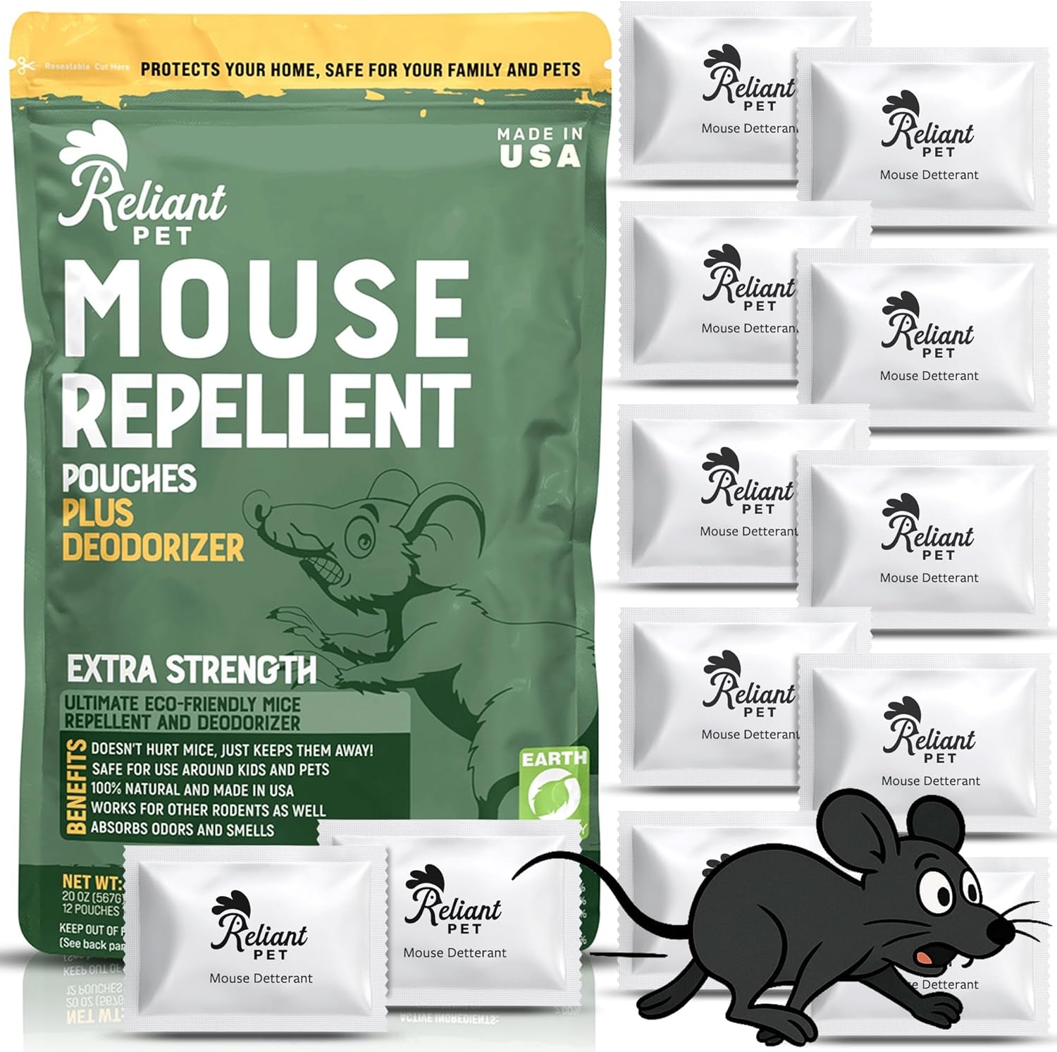 Mouse Repellent Pouches - Rodent Repellent Made in USA (12 Pouches) - Keep Rodents Out of Cars Engines - Mice Repellent Indoor and Outdoor Deterrents That Work with Peppermint Oil