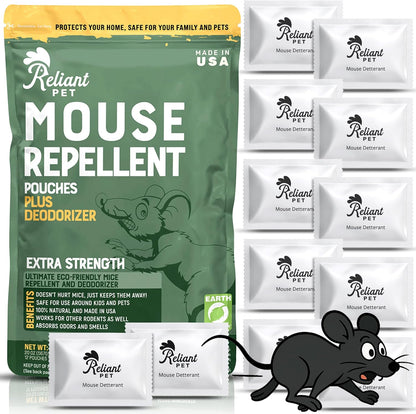 Mouse Repellent Pouches - Rodent Repellent Made in USA (12 Pouches) - Keep Rodents Out of Cars Engines - Mice Repellent Indoor and Outdoor Deterrents That Work with Peppermint Oil