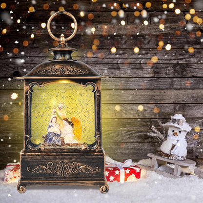 10.8'' Christmas Snow Globe Lantern Snowman with Holiday Tree Musical Jesus