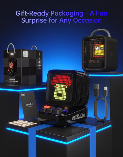 Ditoo Retro Pixel Art Game Bluetooth Speaker with 16X16 LED App Controlled Front Screen (Black)