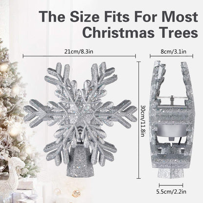 Christmas Tree Topper,  Star Tree Topper Lighted Indoor with Rotating 3D Silver Snowflake LED Projector Hollow Glitter Lighted for Xmas Tree Christmas Decorations Holiday