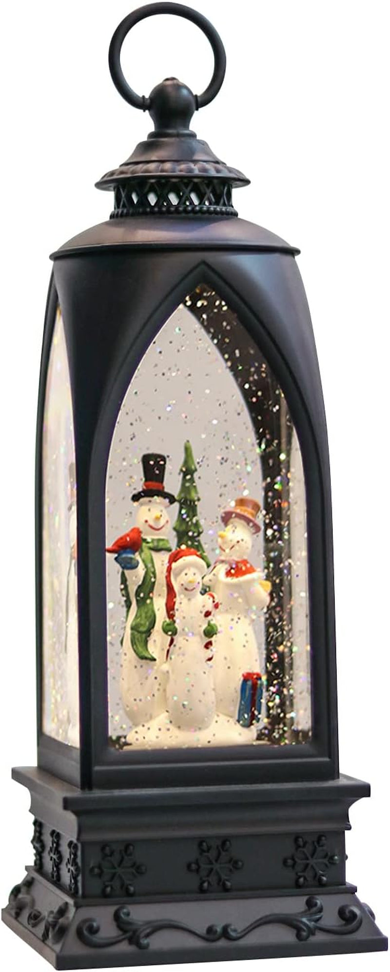 12” Christmas Snow Globe Lantern Snowman with Music & Timer, USB Lined/Battery Operated Lighted Water Glittering Lantern for Christmas Festival Decoration Gifts – Snowman