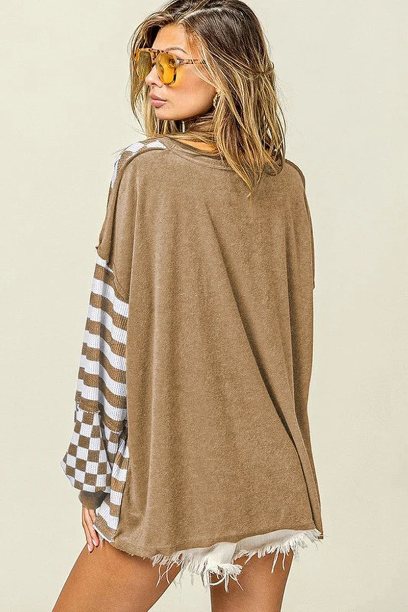 Women Striped Patchwork Lantern Sleeve Sweatshirts