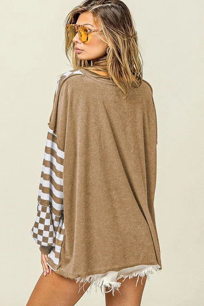 Women Striped Patchwork Lantern Sleeve Sweatshirts