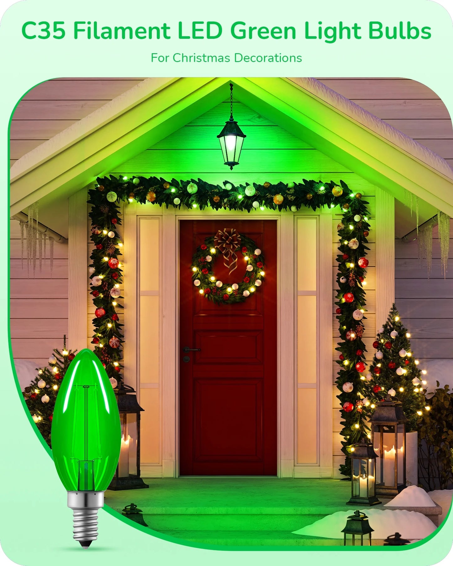 6 Pack Green Christams LED Light Bulb, 5W (60W Equivalent), E12 Base Light Bulb for Party, Holiday, Porch