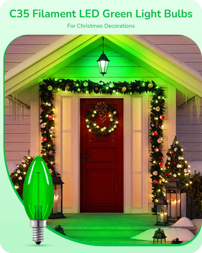 6 Pack Green Christams LED Light Bulb, 5W (60W Equivalent), E12 Base Light Bulb for Party, Holiday, Porch