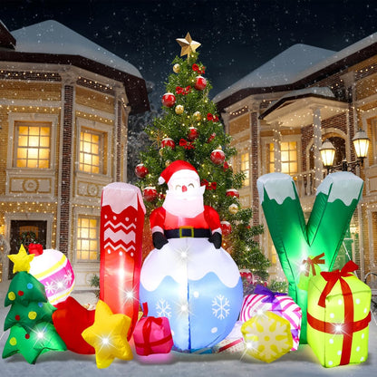 7 Pcs LED 6.6 Ft Joy Santa Claus Christmas Inflatables Outdoor Decorations Large