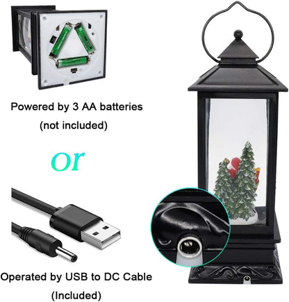 Lighted Musical Snow Globe Lantern with 6 Hour Timer, 12 Inches USB Powered & Battery Operated Spinning Water and Swirling Glitter Christmas Snow Globe Lantern Gifts(Santa Claus and Sleigh)