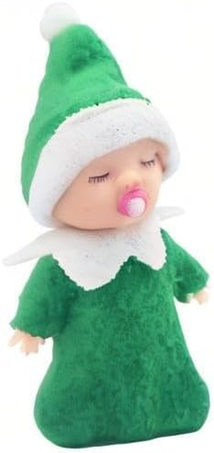 Sleeping Elf Doll with Pacifier | Christmas Miniature Elf Doll Toys | New Year Holiday Decoration Party Gift (Green)
