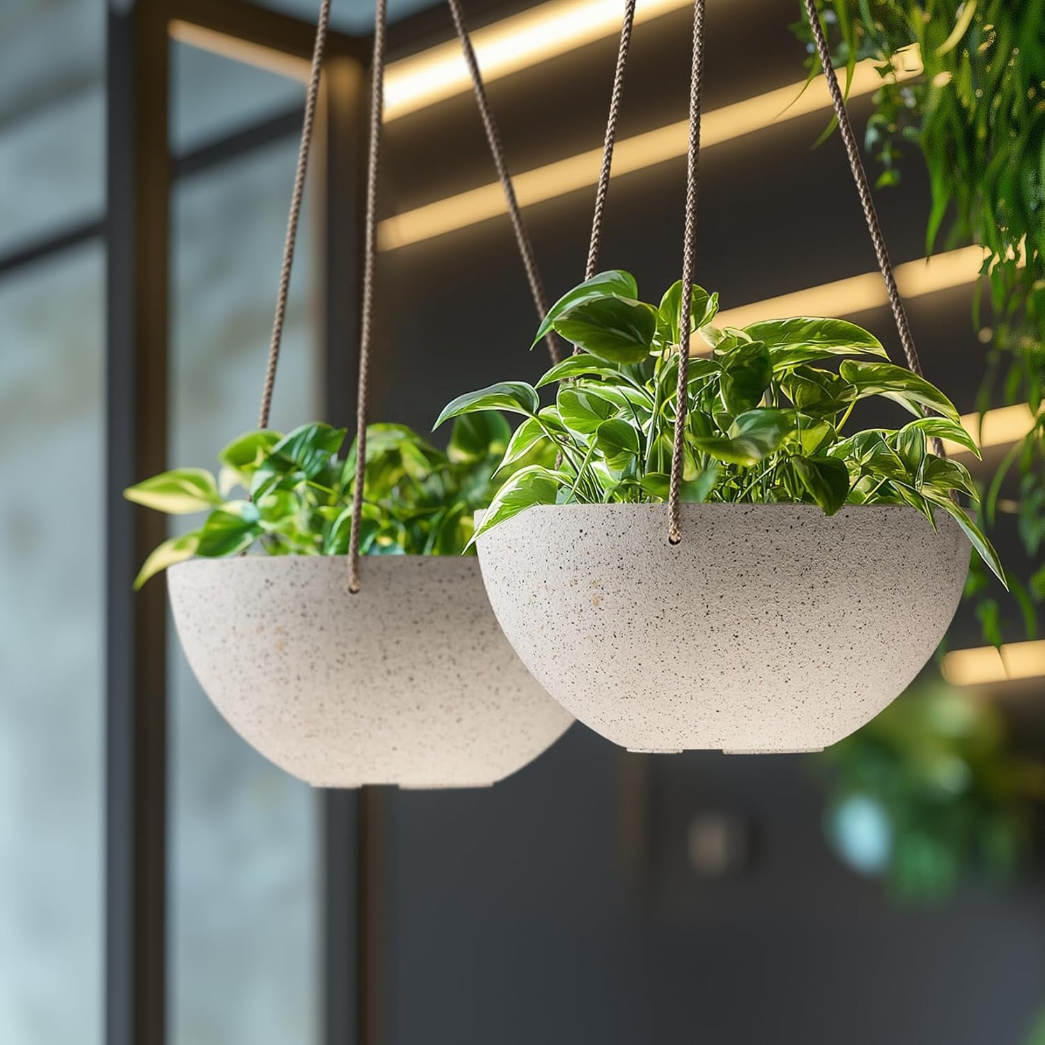 Hanging Planters for Indoor Plants - Flower Pots Outdoor 9.84 Inch Garden Planters and Pots,Speckled White Set of 2