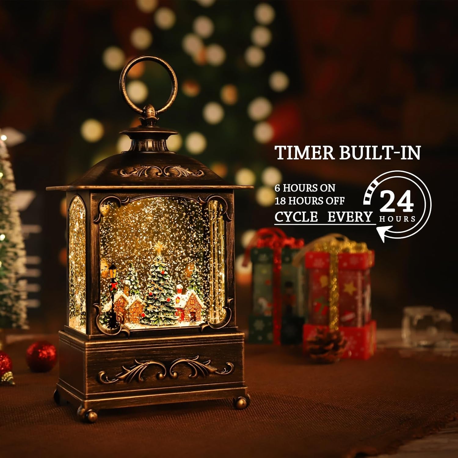 Christmas Lantern, Lit Christmas Snow Globe Lantern-With USB+ Music Christmas Water Lantern Snow Globe Portable Creative Cute Christmas Decorations and Charming Gifts(Forest House