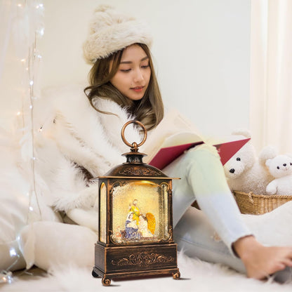 10.8'' Christmas Snow Globe Lantern Snowman with Holiday Tree Musical Jesus