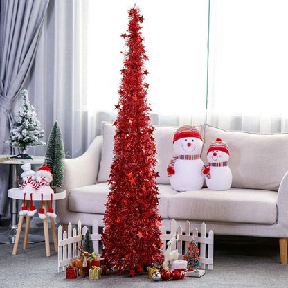 Sequin Pop up Christmas Tree Pet Plastic Christmas Tree Easy to Assemble and Store for Fireplace Party Home Office Store Classroom Xmas Decorations 120Cm (Red)