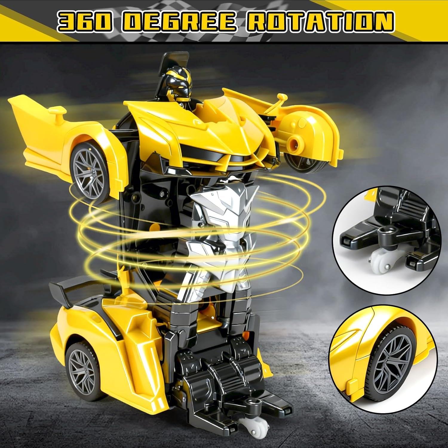 RC Car- Remote Control Car for Boys 4-7 8-12 Gifts-1:18 Transform Robot Toy Car with 360° Rotating Led Lights & One Button Deformation,Kids Transform Toys for 3 4 5 6 7 8 9 10+Years Old