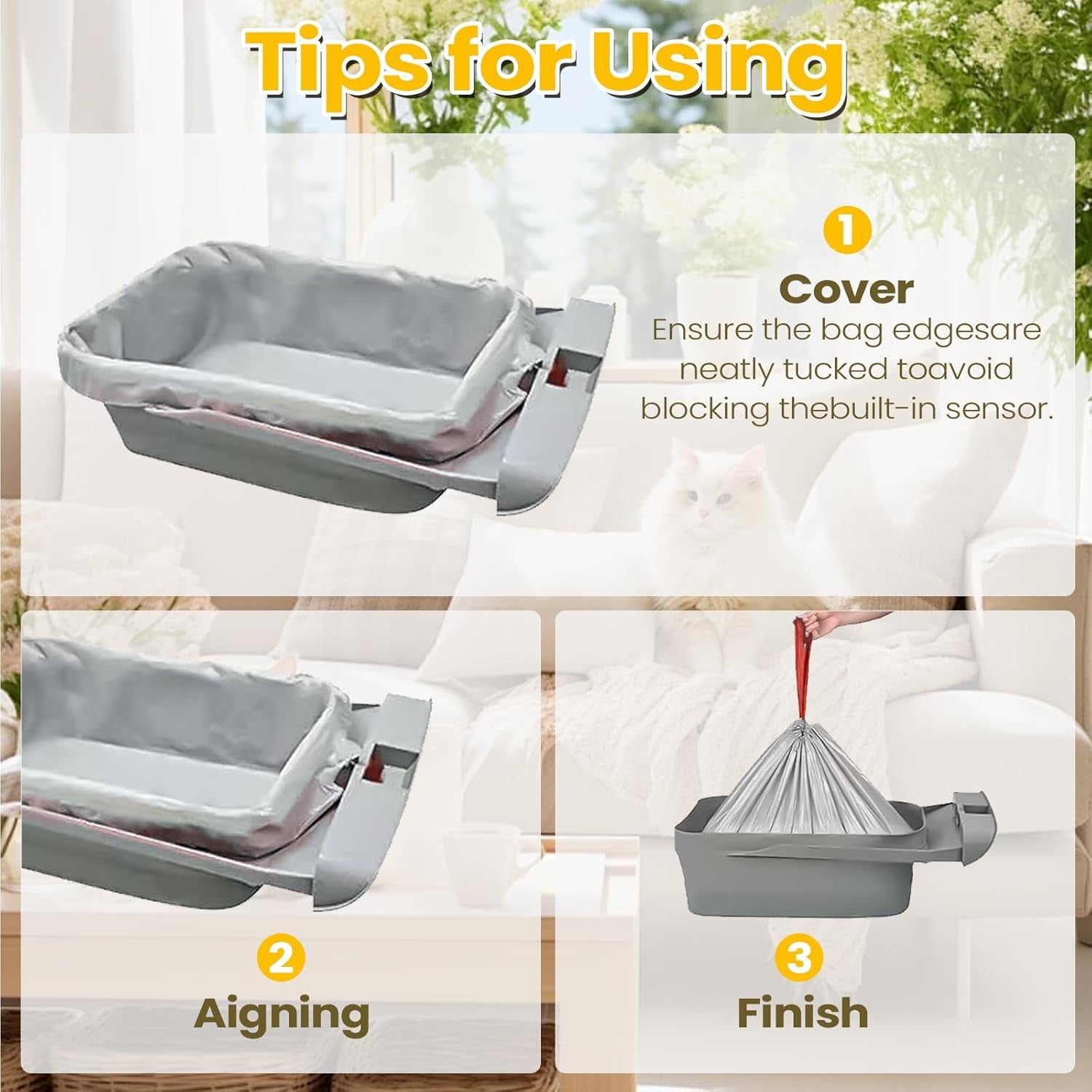 60 Count Cat Litter Replaced Waste Bags Liners for Neakas M1 Petpivot Autoscooper 11 Open- Top Self-Cleaning Cat Litter Box- Disposable Pet Wast Bags with Drawstring Heavy Duty Leak-Proof