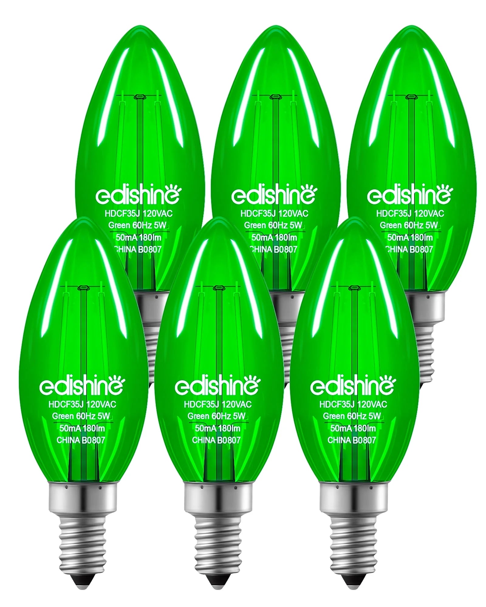 6 Pack Green Christams LED Light Bulb, 5W (60W Equivalent), E12 Base Light Bulb for Party, Holiday, Porch