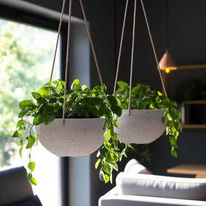Hanging Planters for Indoor Plants - Flower Pots Outdoor 9.84 Inch Garden Planters and Pots,Speckled White Set of 2