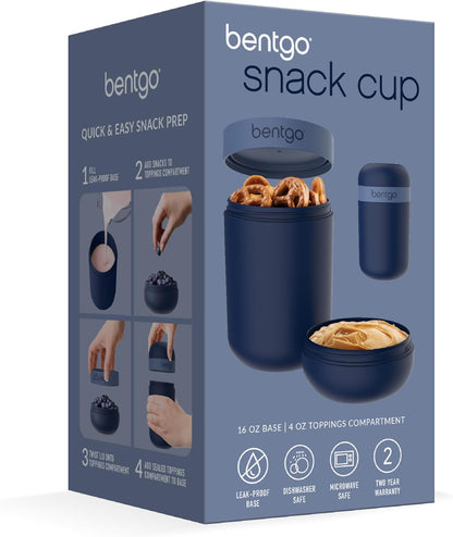 Snack Cup - Reusable Snack Container with Leak-Proof Design, Toppings Compartment, and Dual-Sealing Lid, Portable & Lightweight for Work, Travel, Gym - Dishwasher Safe (Navy)