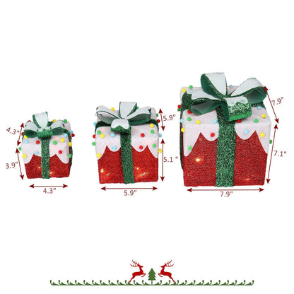 Set of 3 Christmas Lighted Gift Boxes Decoration with Bowknot Light up for Party