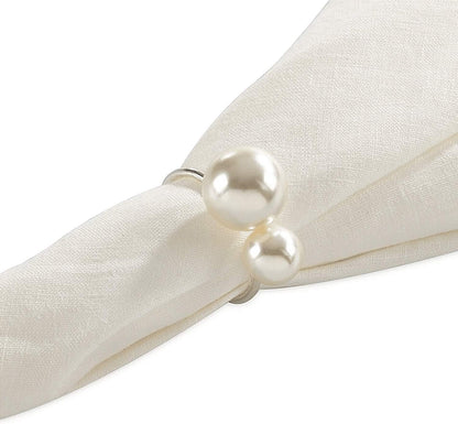 Silver Napkin Rings Set of 12, Pearl Serviette Buckle Napkin Holder for Xmas, Family Gathering, Dinner Party, Wedding Decor (2 Silver Pearls)
