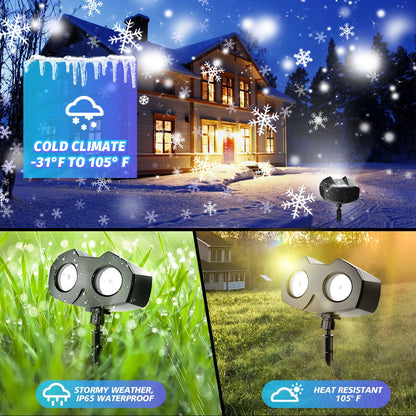 Snowflake Projector Lights,  Christmas Snow Night Projection Lamp, IP65 Waterproof Outdoor LED Snow Spotlight for Halloween Holiday Party Home Decor Garden Light Projector, with Remote Control