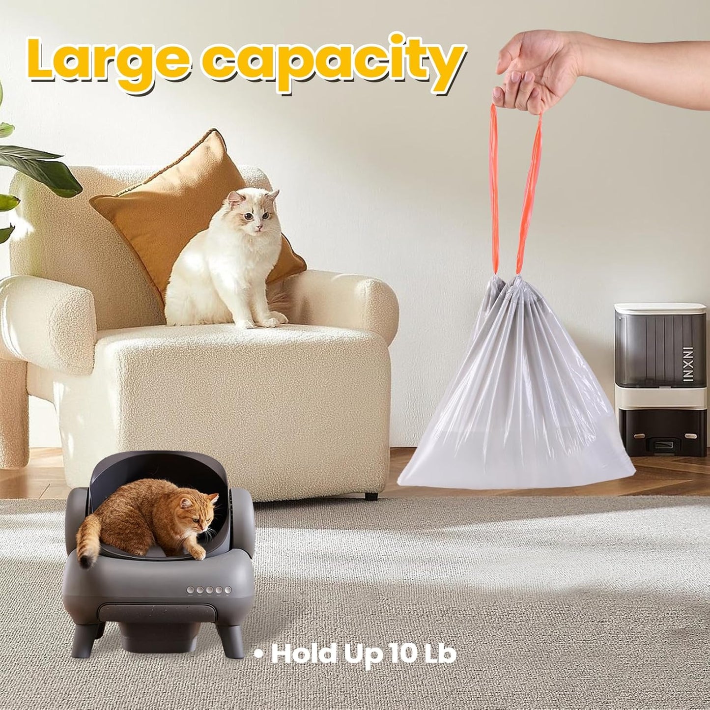 60 Count Cat Litter Replaced Waste Bags Liners for Neakas M1 Petpivot Autoscooper 11 Open- Top Self-Cleaning Cat Litter Box- Disposable Pet Wast Bags with Drawstring Heavy Duty Leak-Proof