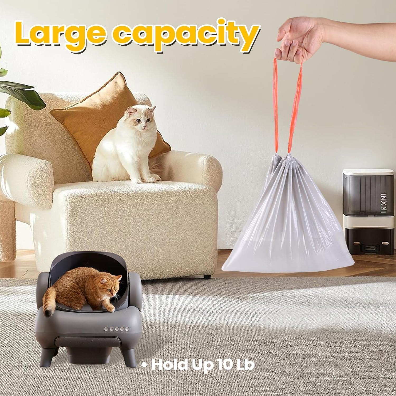 60 Count Cat Litter Replaced Waste Bags Liners for Neakas M1 Petpivot Autoscooper 11 Open- Top Self-Cleaning Cat Litter Box- Disposable Pet Wast Bags with Drawstring Heavy Duty Leak-Proof