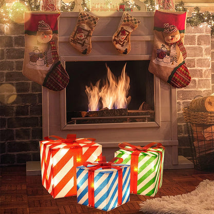 Set of 3 Lighted Gift Boxes Christmas Box Decorations, Red Green and Blue Lit Present Boxes the Best Christmas Yard & Home Décor (50 Lights)