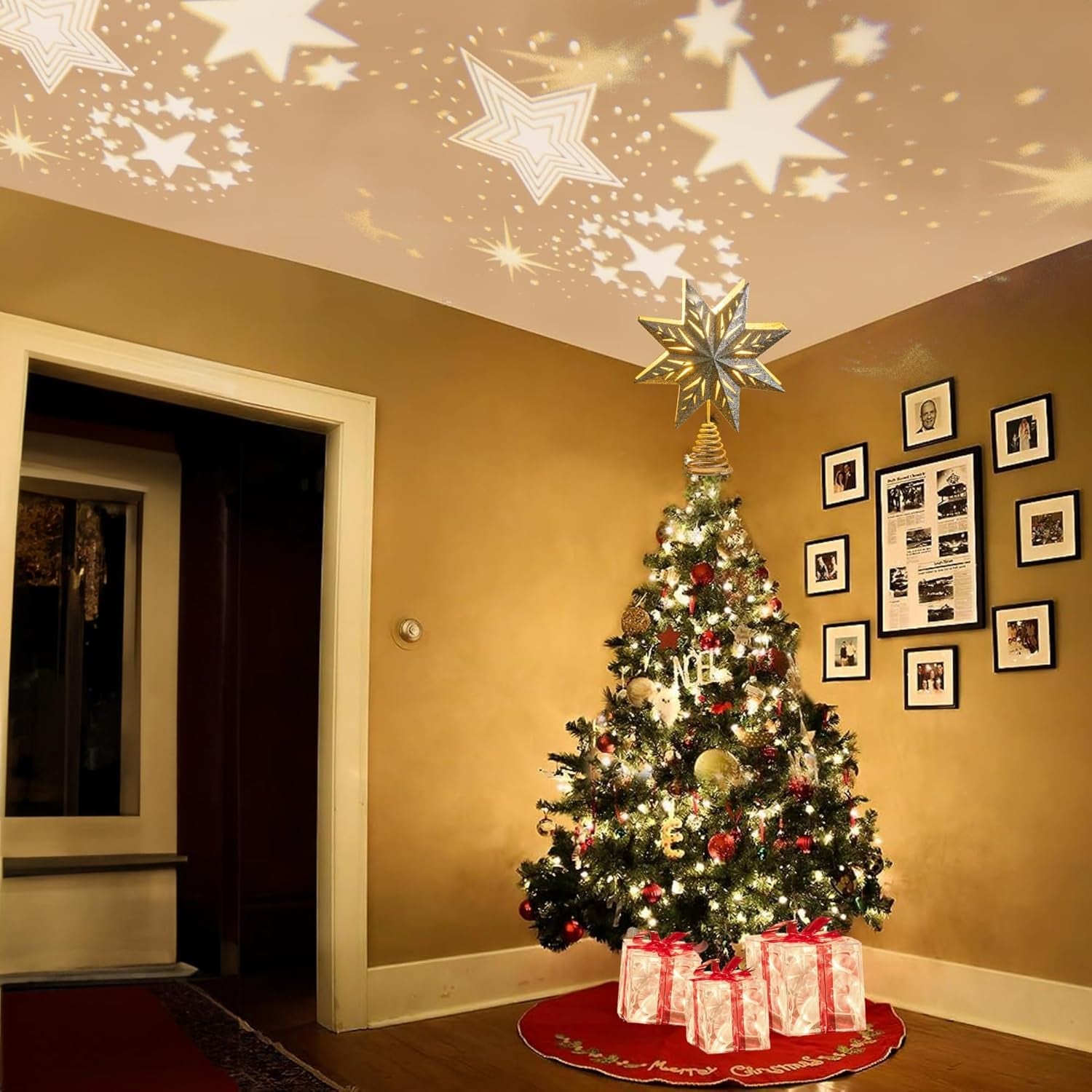 Set of 3 Christmas Lighted Gift Boxes, Pre-Lit 60 LED Light up Present Boxes Ornament Decorations with Ribbons for Indoor Outdoor Xmas Tree Home Yard Lawn Decor, Warm White