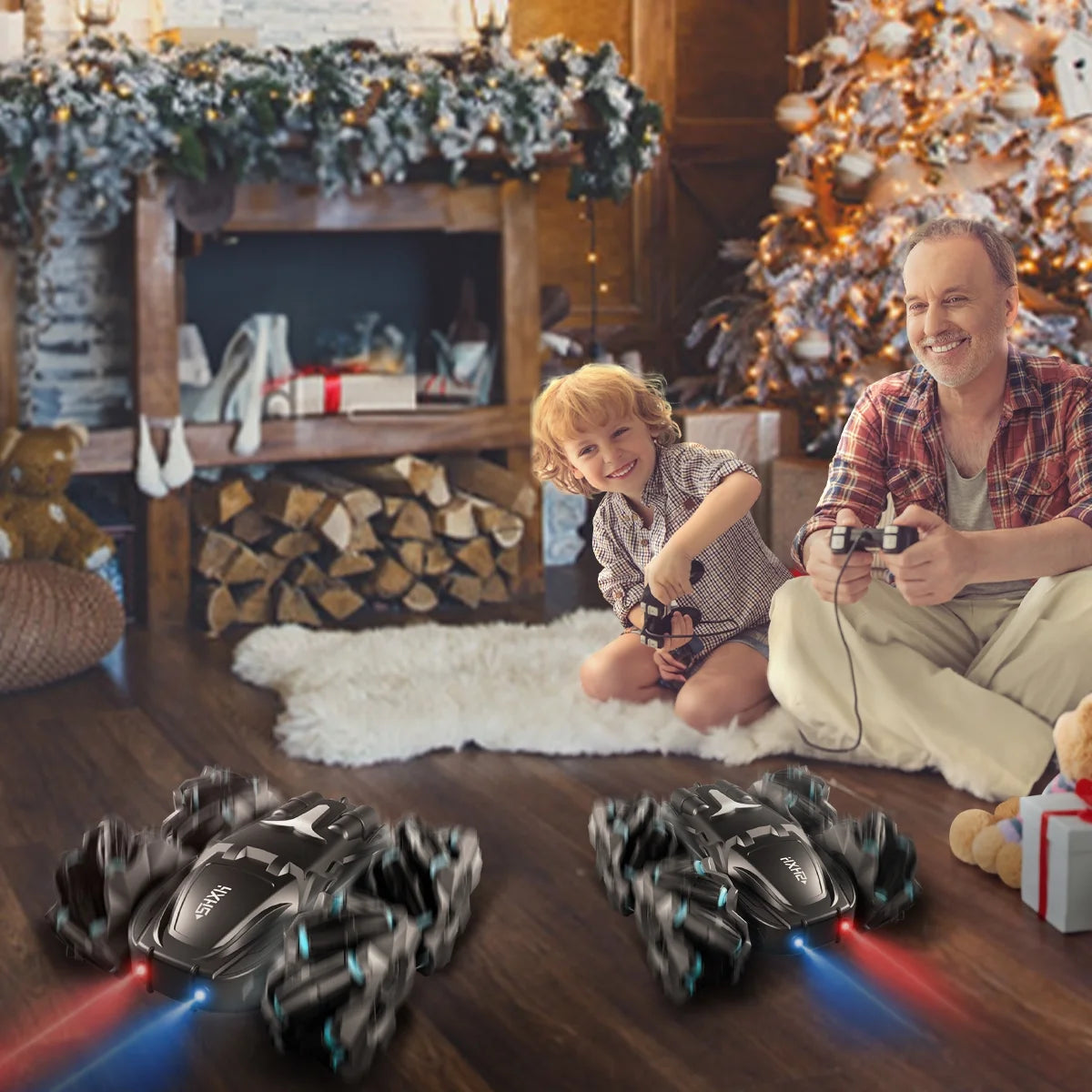 RC Cars- Black 360° Rotating Remote Control Car with Headlight- 4WD 2.4Ghz RC Trucks for Boys Gift.