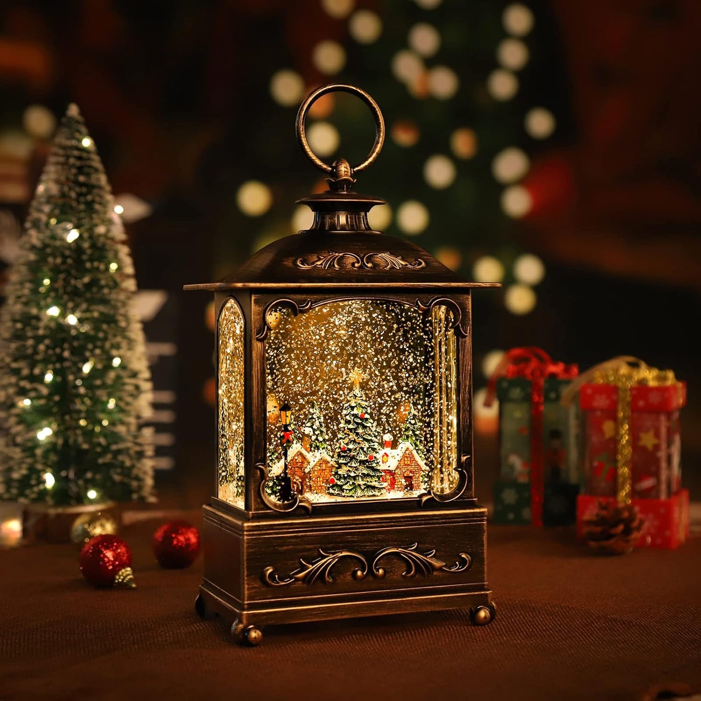 Christmas Lantern, Lit Christmas Snow Globe Lantern-With USB+ Music Christmas Water Lantern Snow Globe Portable Creative Cute Christmas Decorations and Charming Gifts(Forest House