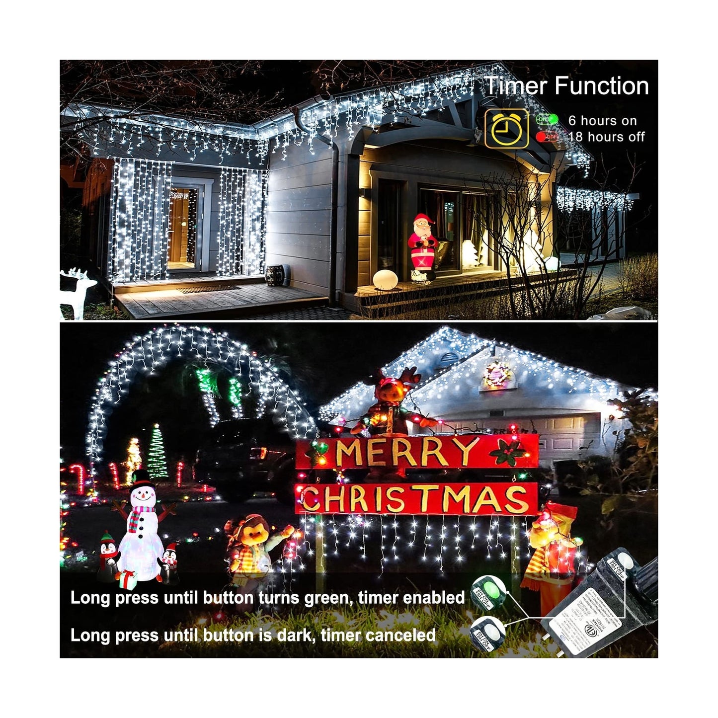 Christmas Lights Outdoor Icicle Lights 400LED 32.8FT 8 Modes, Connectable Cur...
