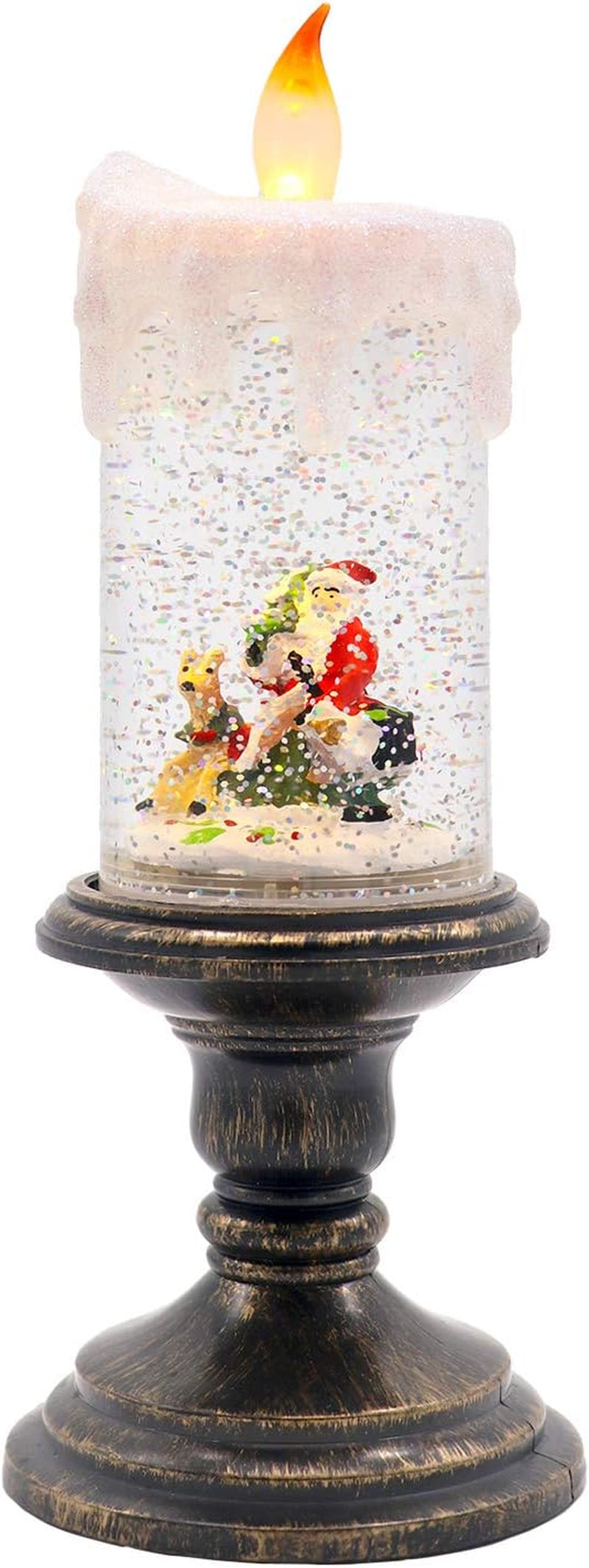 Christmas Snow Globe with Timer, Battery Operated Swirling Water Glittering Lighted Snow Globe Candlestick Thanksgiving Christmas Decoration(Santa)