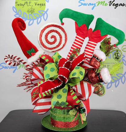 23” Christmas Elf Stuffed Legs Stuck Tree Topper Decorations -Xmas Holiday In...