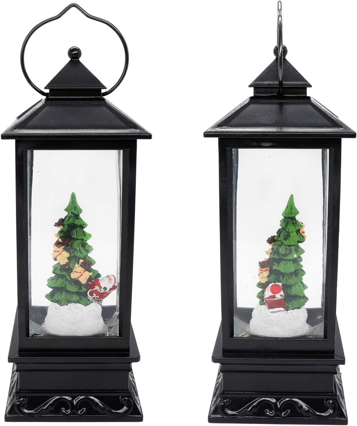 Lighted Musical Snow Globe Lantern with 6 Hour Timer, 12 Inches USB Powered & Battery Operated Spinning Water and Swirling Glitter Christmas Snow Globe Lantern Gifts(Santa and Tree)