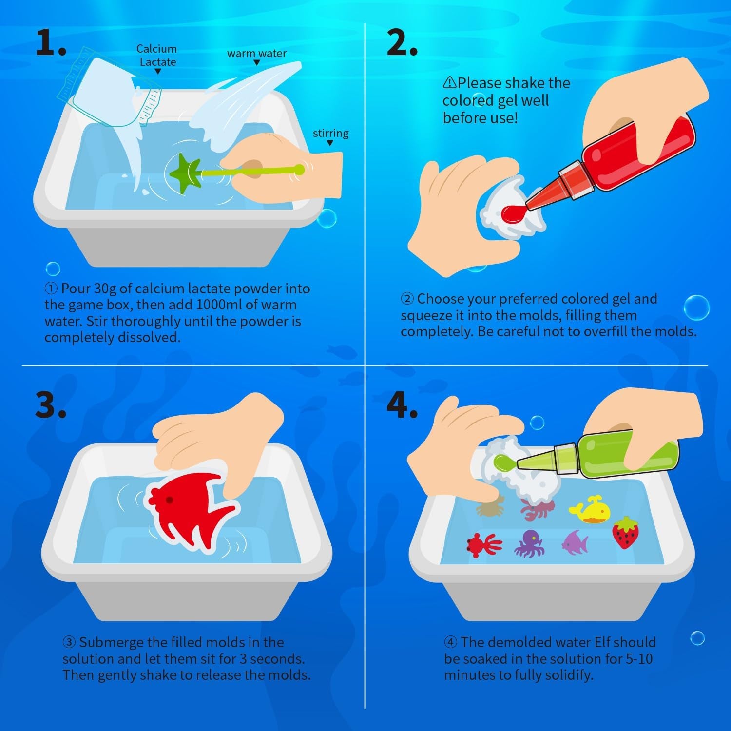 Magic Water Toy Elf Kit- Aqua Fairy Water Gel Kit 12 Magic Gels &12 Molds Make Your Own Water Pets,Toys for 4 5 6 7 Year Old Xmas Birthday Gifts Party Favors- Blue Diy STEM Craft Kits Kids Toys Age 3+