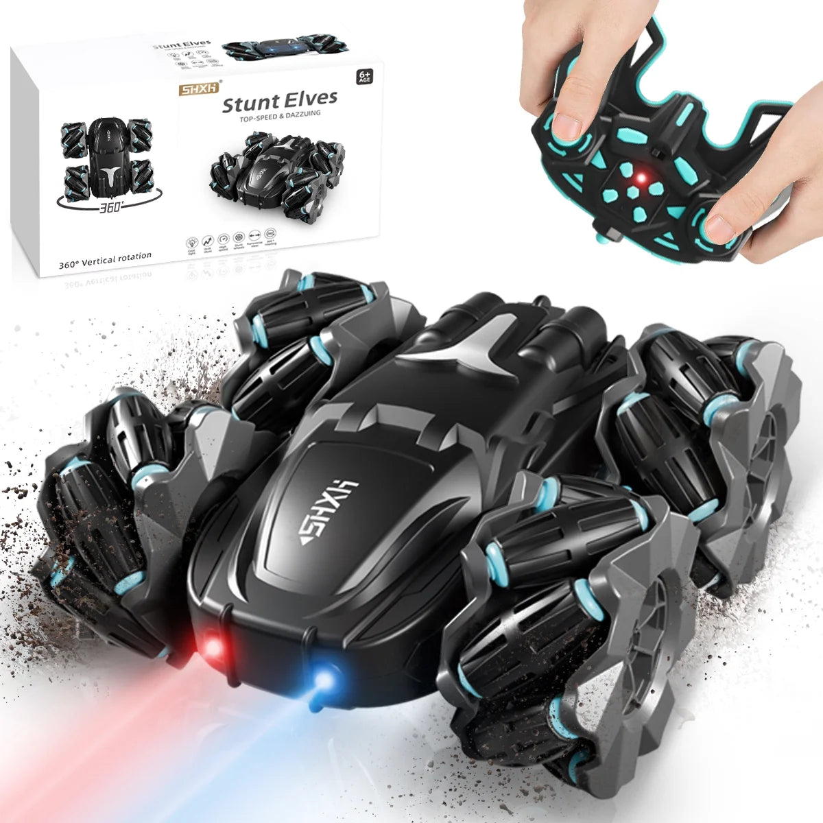 RC Cars- Black 360° Rotating Remote Control Car with Headlight- 4WD 2.4Ghz RC Trucks for Boys Gift.