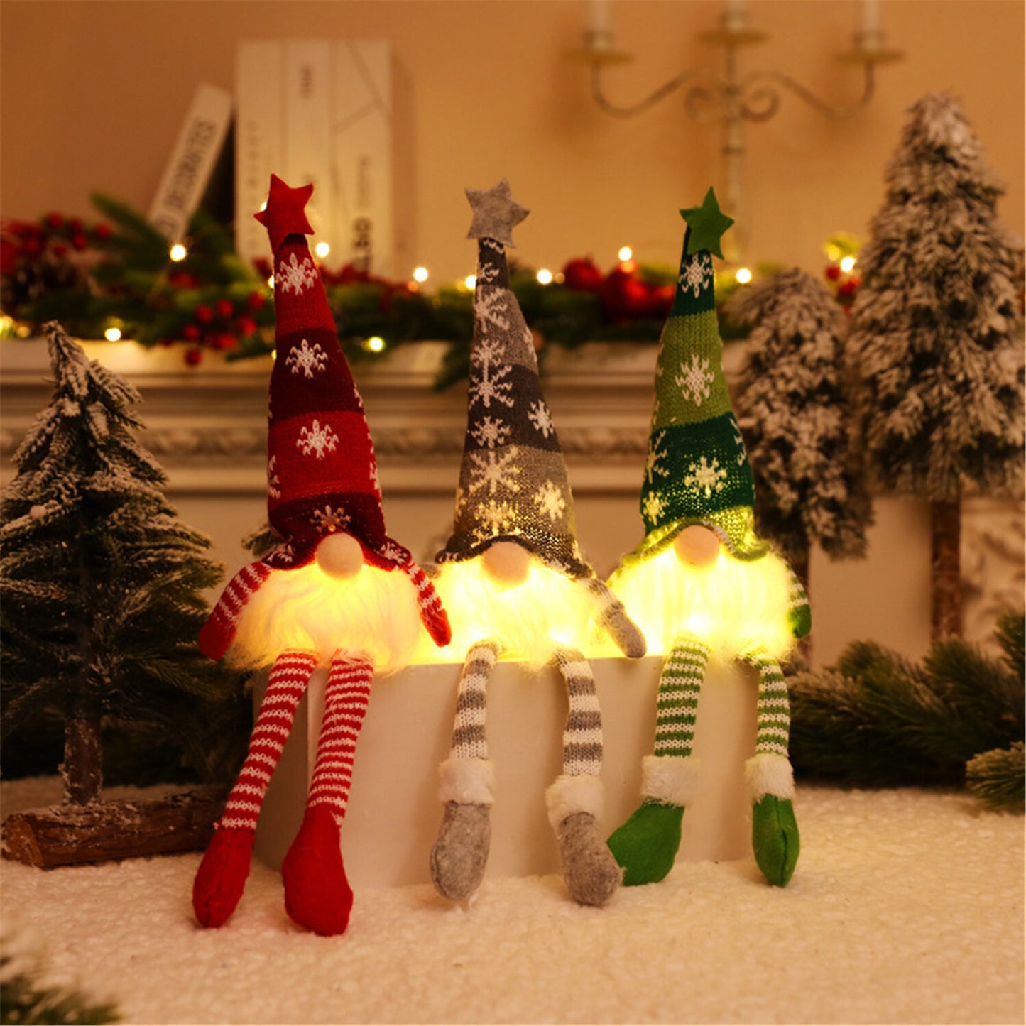 3Pcs LED Lighted Christmas Gnomes Tomte Elf Doll with Dangling Legs Santa Plush