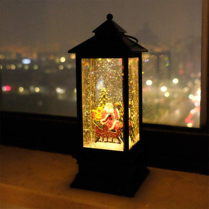 Lighted Musical Snow Globe Lantern with 6 Hour Timer, 12 Inches USB Powered & Battery Operated Spinning Water and Swirling Glitter Christmas Snow Globe Lantern Gifts(Santa Claus and Sleigh)