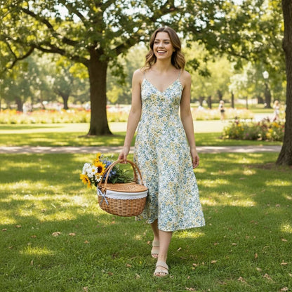 Wicker Picnic Basket with Lid and Handle Sturdy Woven Body with Washable Lining for Easter,Mother'S Day,Outdoor Camping