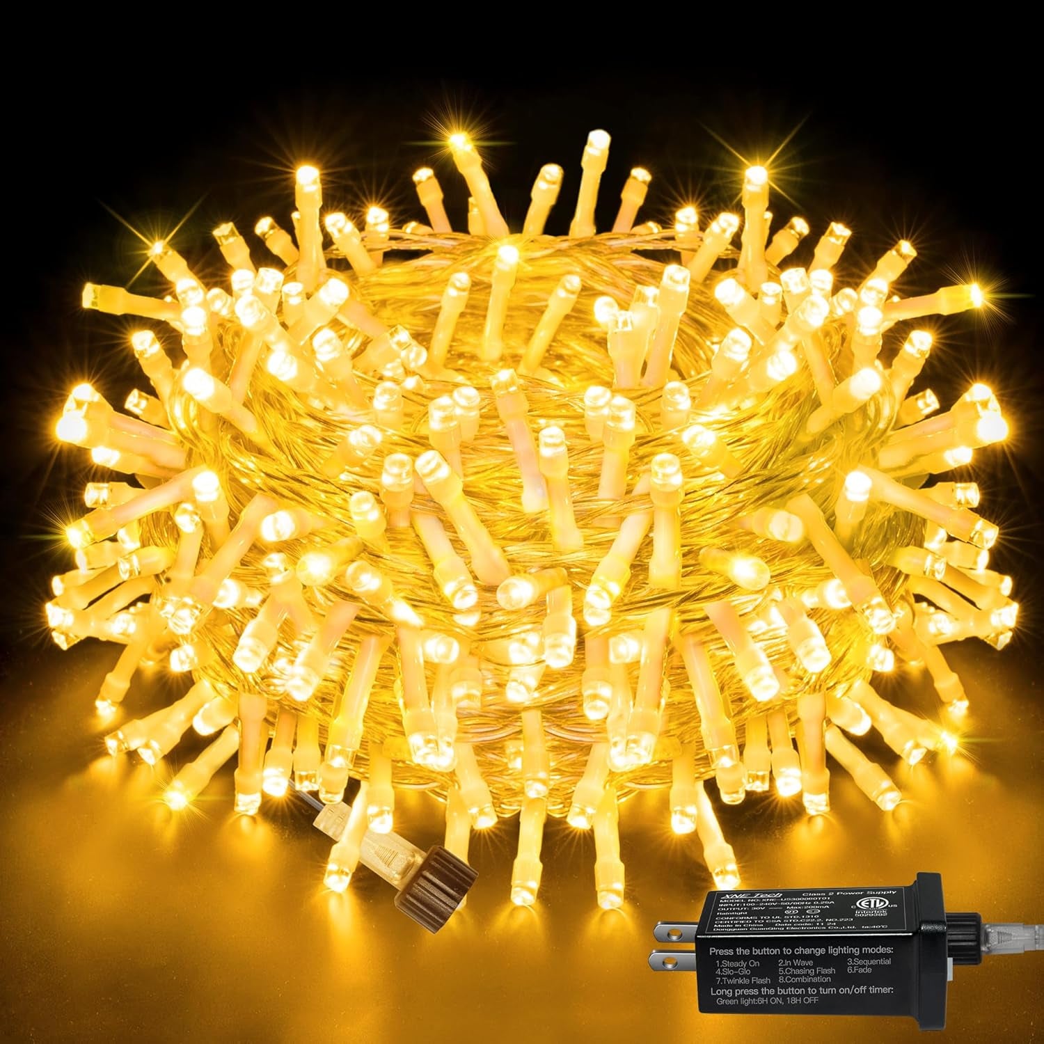 Christmas Lights 200LED 60FT Indoor, Warm White Connectable Plug in String Light Outdoor, 8 Modes Waterproof Timer LED Fairy Lights for House outside Bedroom Patio Balcony