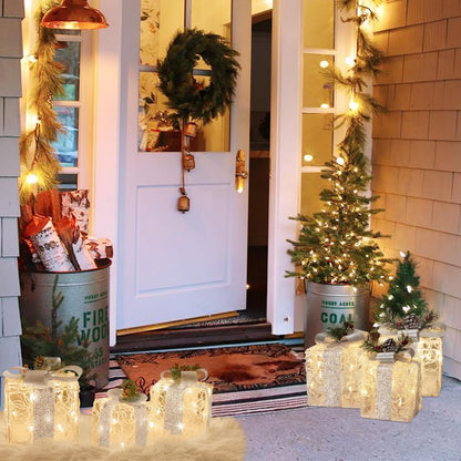 Christmas Lighted Gift Boxes, Set of 3 White Gift Box with 48 Warm White Lights, Outdoor Decorations Plug in for Yard Lawn Porch Holiday