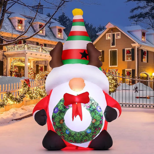 5FT Inflatable Christmas Gnome - LED Outdoor Yard Decoration with Garland