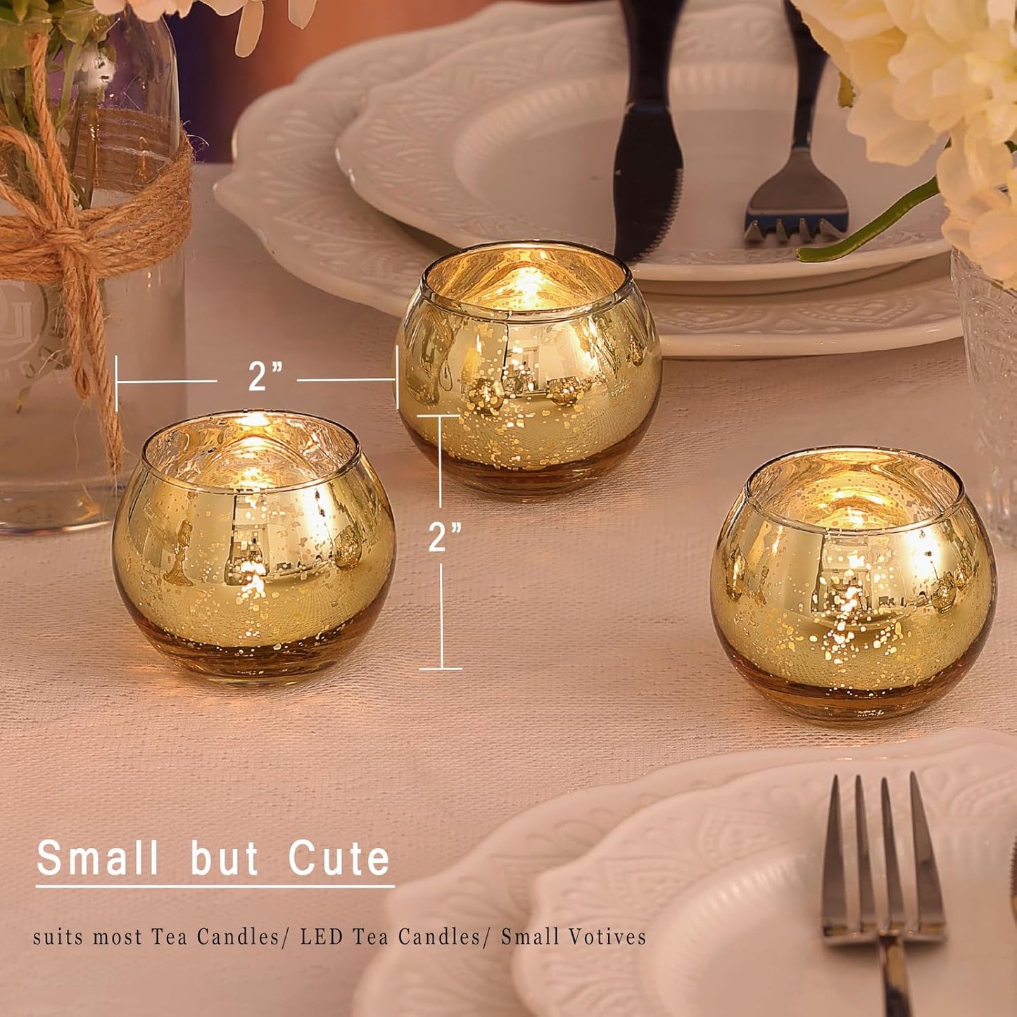 12 Pcs Gold Votive Candle Holders -Gold Mercury Glass Candle Holders, Diwali Decorations for Home, Wedding Centerpieces for Tables, Christmas Tea Light Holders