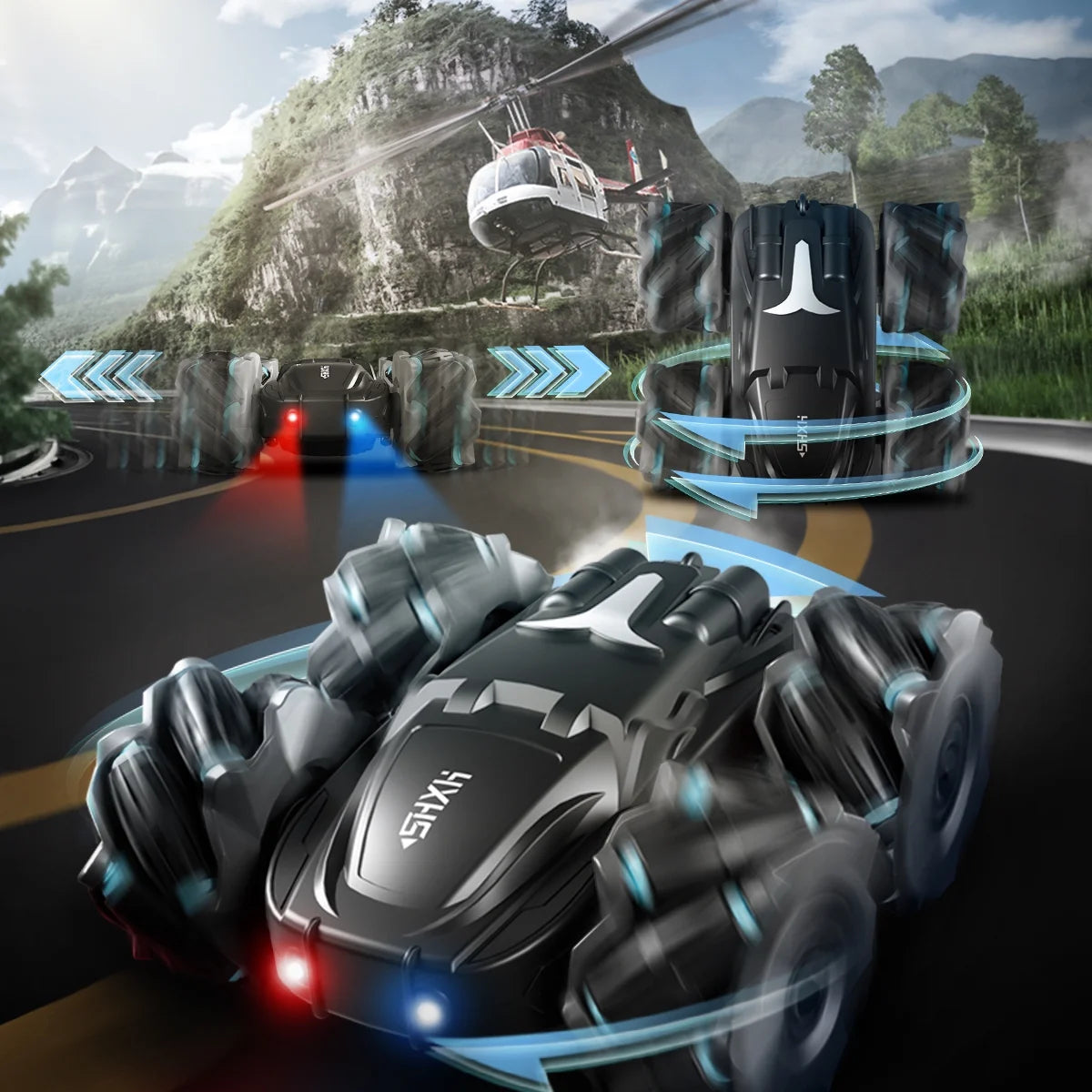 RC Cars- Black 360° Rotating Remote Control Car with Headlight- 4WD 2.4Ghz RC Trucks for Boys Gift.