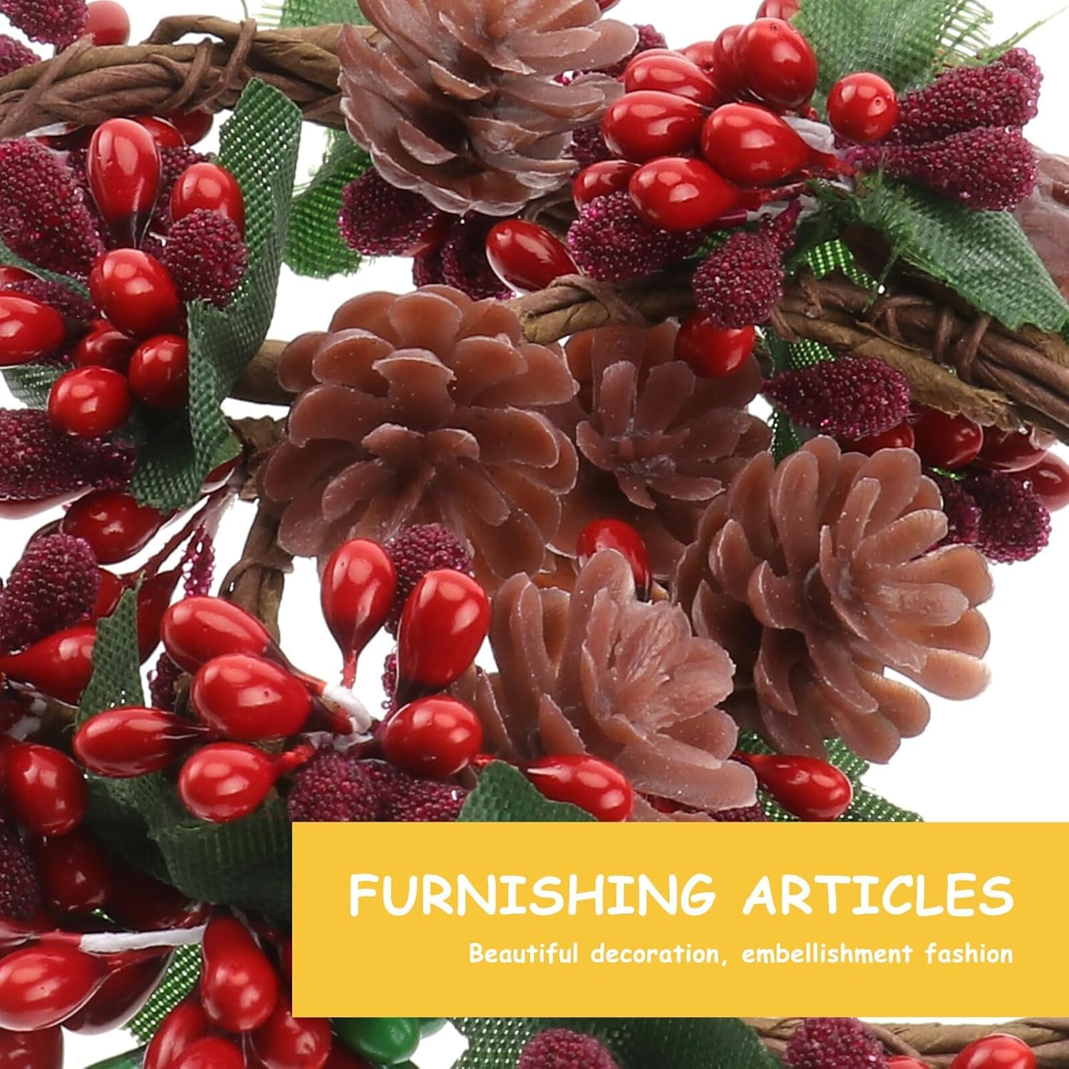 6Pcs Christams Candle Rings Red Berry Candle Rings Wreaths with Pine Cones for Pillars Christams Table Decorations Centerpieces (Red)