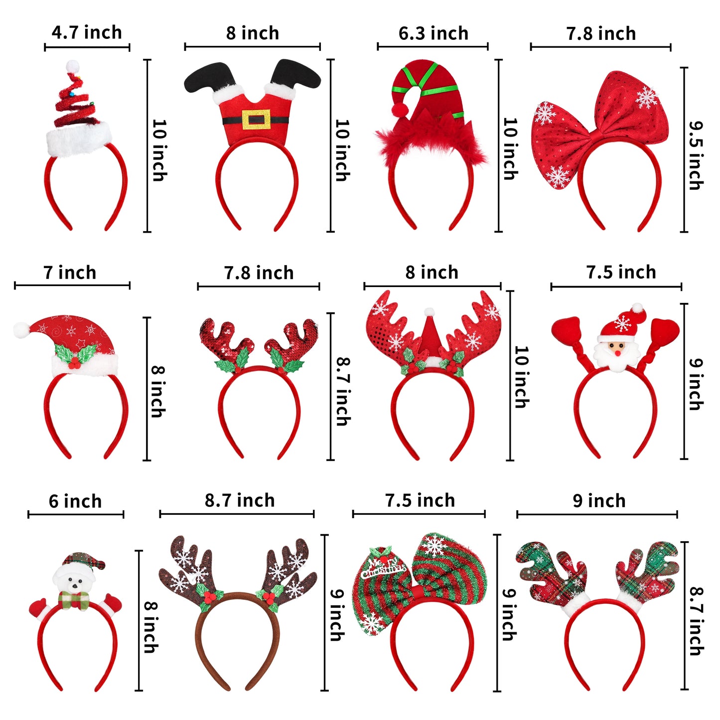 12Pcs Christmas Headbands for Adults Bulk,Christmas Headwear Quality Felt Head Topper for Christmas Parties Favors Supplies,Holiday Headbands,12 Designs Christmas Headband