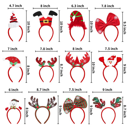 12Pcs Christmas Headbands for Adults Bulk,Christmas Headwear Quality Felt Head Topper for Christmas Parties Favors Supplies,Holiday Headbands,12 Designs Christmas Headband