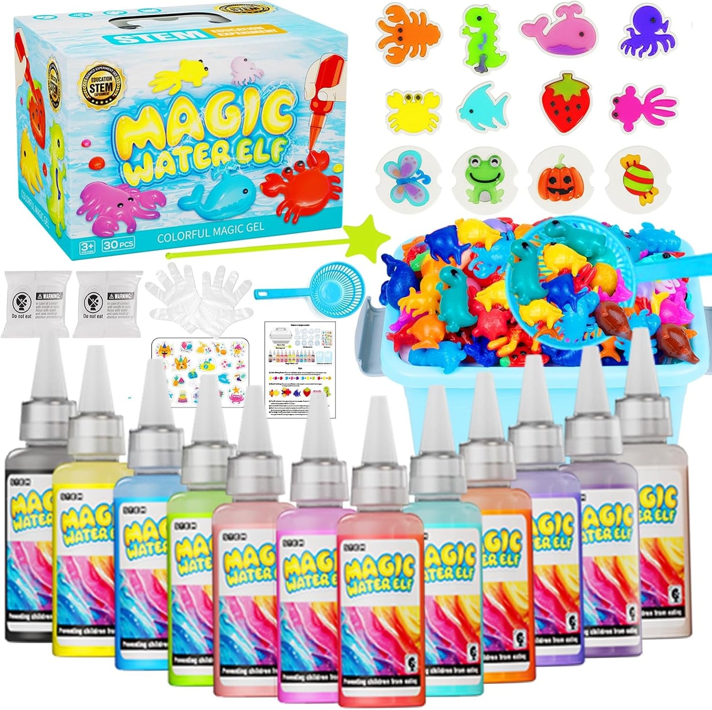 Magic Water Toy Elf Kit- Aqua Fairy Water Gel Kit 12 Magic Gels &12 Molds Make Your Own Water Pets,Toys for 4 5 6 7 Year Old Xmas Birthday Gifts Party Favors- Blue Diy STEM Craft Kits Kids Toys Age 3+