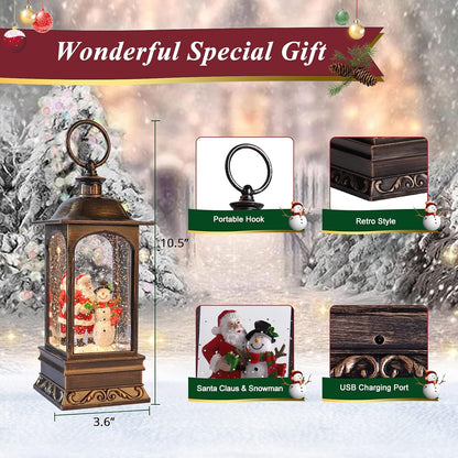 Christmas Lantern Snow Globe Christmas Snowglobe Christmas Snow Globes Christmas Lantern Glitter Swirling Lighted Lantern Santa Snowman 6H Timer USB 3 AA Battery Operated Snowglobe Decor Gifts